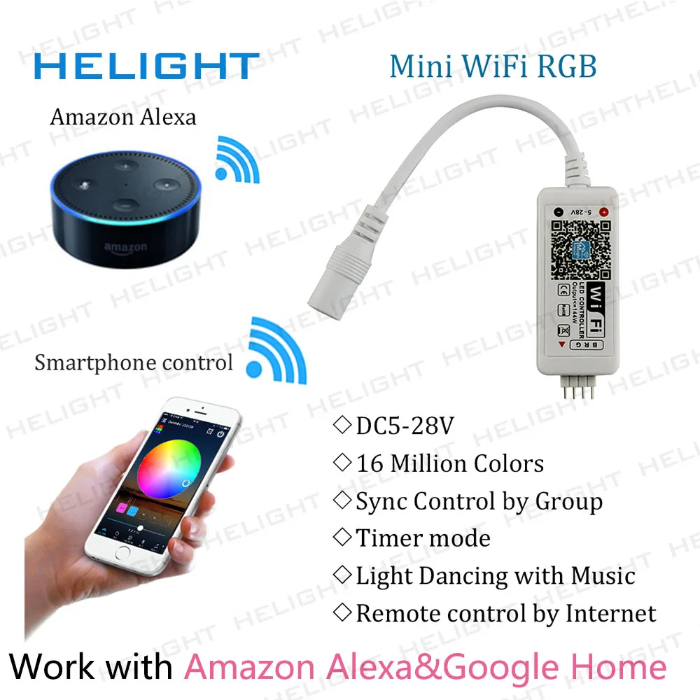 Регулируемый Wi Fi RGB/RGBW музыкальный контроллер Alexa Google Home Голосовое управление