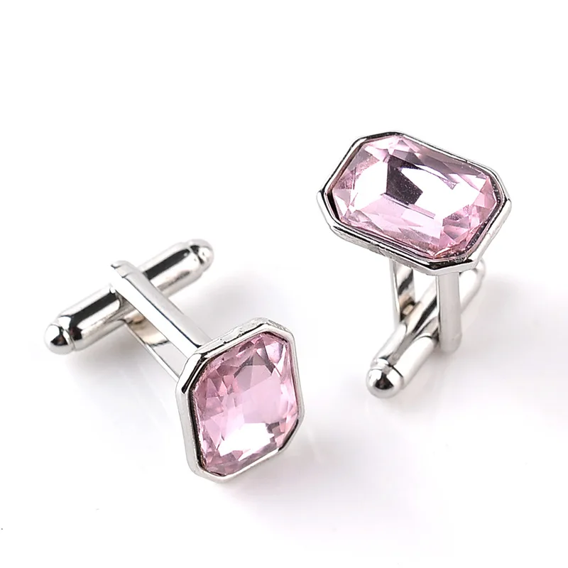 

real stone cufflinks Pink blue purple green orange Crystal Cufflinks For Men Business Cuff Buttons Men's Shirt Cuff Links gifts