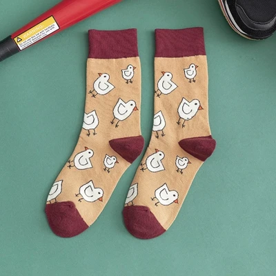 Креативные хлопковые уличные модные женские носки с принтом; цветные забавные носки с героями мультфильмов; высококачественные осенние носки - Цвет: wine red chick