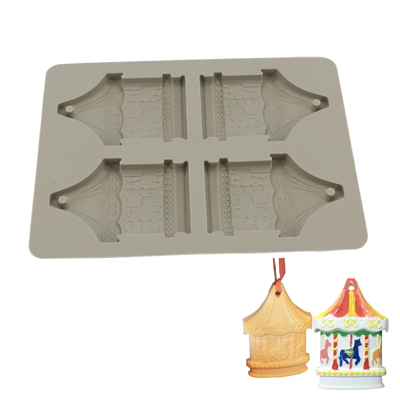 

4 Cavities Merry-go-round Aromatherapy Silicone Soap Molds For Cookies Soap Wax Candle Dessert Baking Bakeware Decorating Tools