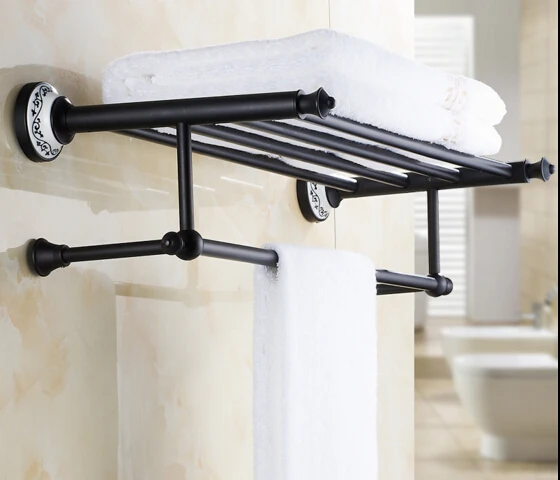 Высокое качество масло черный фиксированный держатель для полотенец для ванной латунная стойка для полотенец Держатель для отель или дом для ванной комнаты полка для хранения