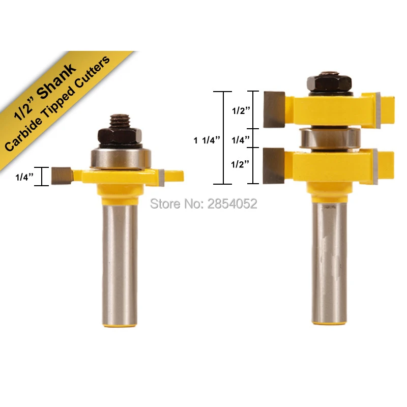 2 шт 1/" хвостовик Язык и паз маршрутизатор бит Набор-большой запас до 1-1/4" деревообрабатывающий режущий шип для деревообрабатывающих инструментов