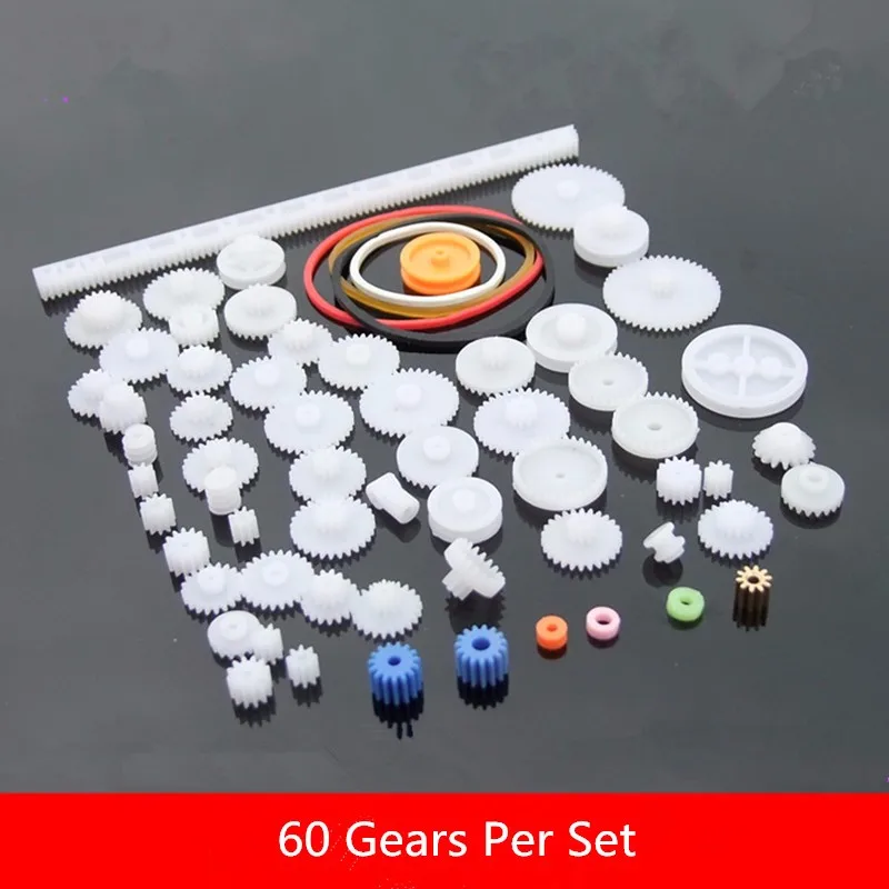 

60pcs Assorted kit Plastic Gear Set DIY Rack Pulley Belt Worm Single Double Gears For Robot Motor DIY Tool