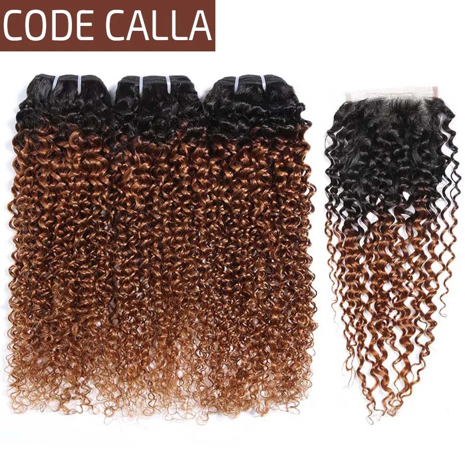 

Code Calla Brazilian Kinky Curly Hair Bundles With Closure 100% Remy Human Hair Extensions Omber Bundles With Closure Make Wig