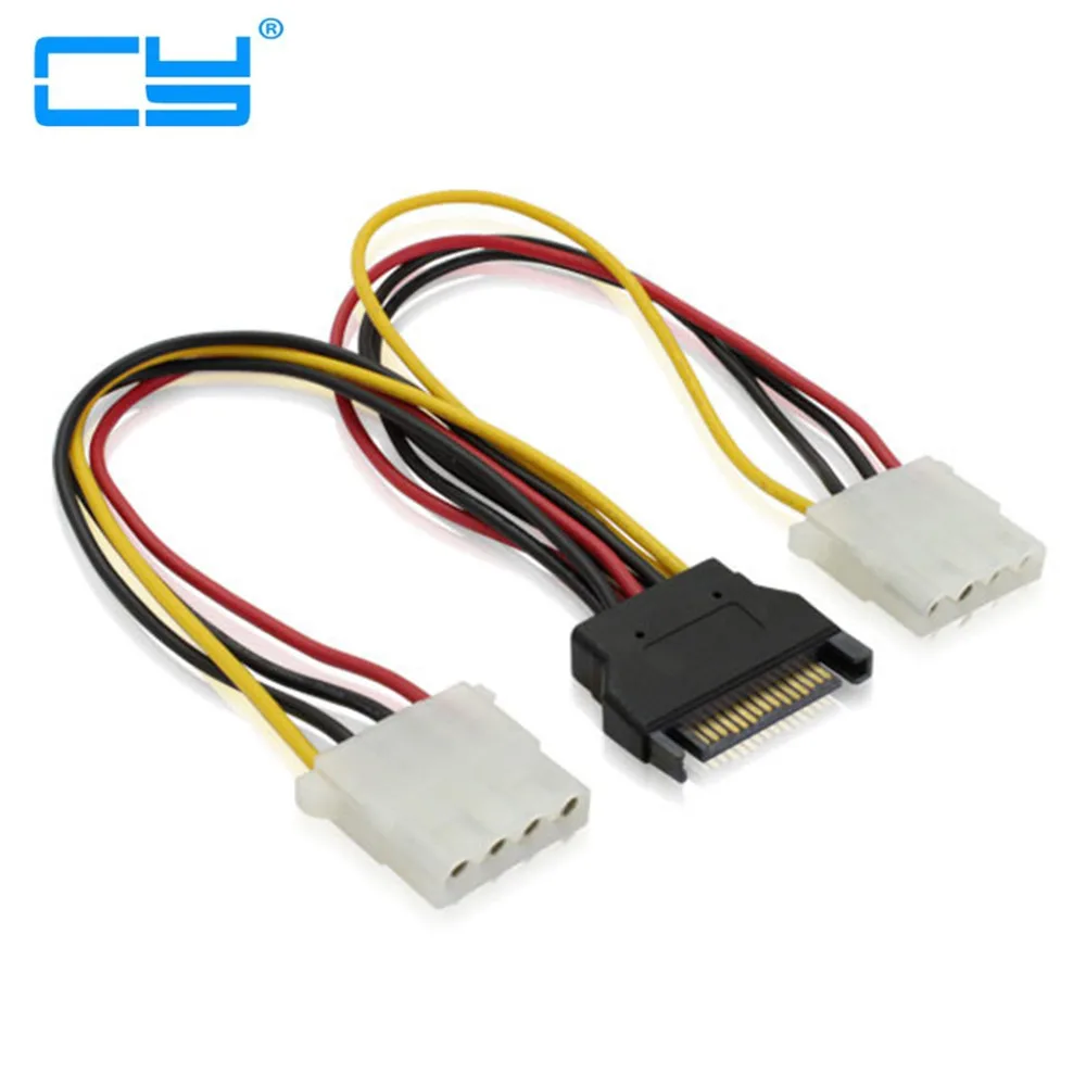 

5PCS ATA 15 Pin Male to Dual 4 Pin Female Power For IDE hard disk Power Extension Cable 15cm