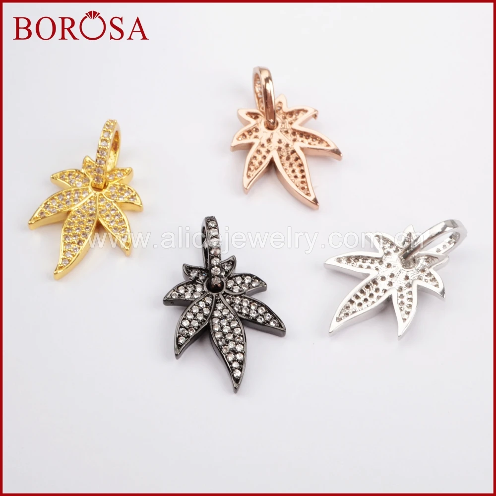 BOROSA 15Pcs Fashion Jewelry Pave CZ Cubic Zirconia Maple Leaf Pendant for Necklace Mix Color Metal Copper WX727 | Украшения и