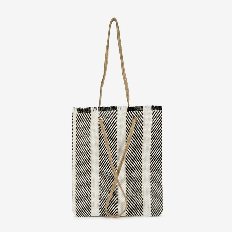 

Women's Straw Bag Summer Fashion Striped Hand Woven Linen Shoulder Bag Bohemia Ladies Casual Tote Big Beach Bag Bolsa Feminina