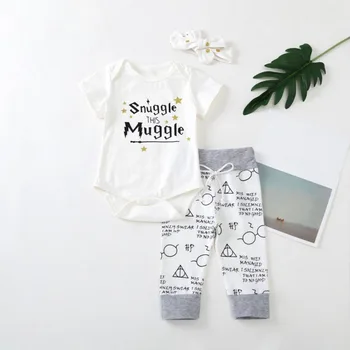 

Infant Baby Girls Clothes Sets Boy Letter Romper Jumpsuit Pants Headband Outfits Set Newborn Clothing