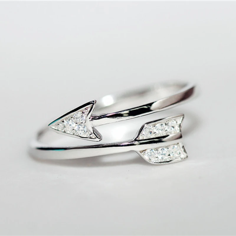 Qevila plate 925 Silver Cupid Love Ring Arrow Crystal Rings for Women Men Open Engagement Party Ring Arrow Jewelry Romantic Ring (4)