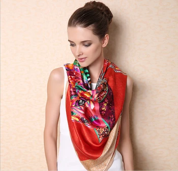 

2017 silk scarf for women fashion brand large square silk scarfs 110*110cm big size silk stain scarf high quality headband silk
