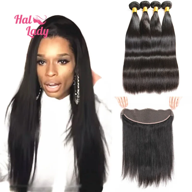 7A Halo Lady Hair Lace Frontal With Hair Bundles 3Pcs or 4Pcs Straight Brazilian Virgin Hair with Full Lace Frontal Closure 13x4