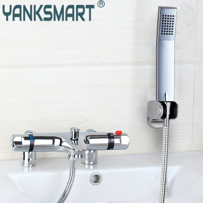 

FBA Bathroom Bathtab Thermostatic Modern Widespread Bathroom Bathtub Roman Filler Faucet with Hand Thermostatic Shower Set
