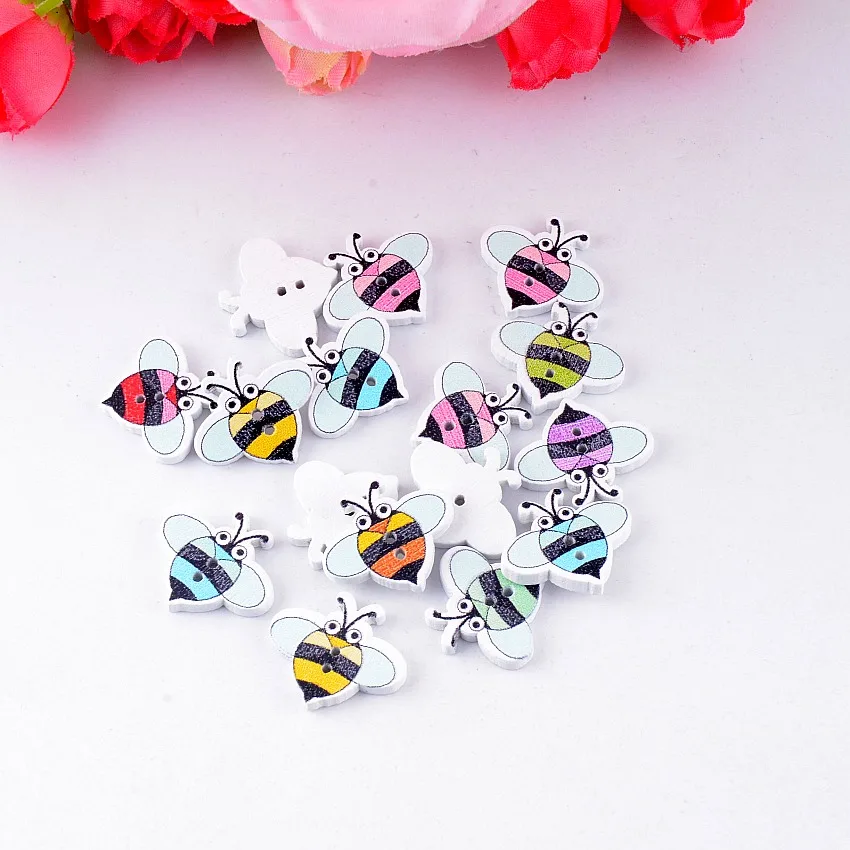 

Free Shipping Retail 10pcs Mixed 2 Holes Cartoon Animal Bees Wood Sewing Buttons Scrapbooking 18x20mm