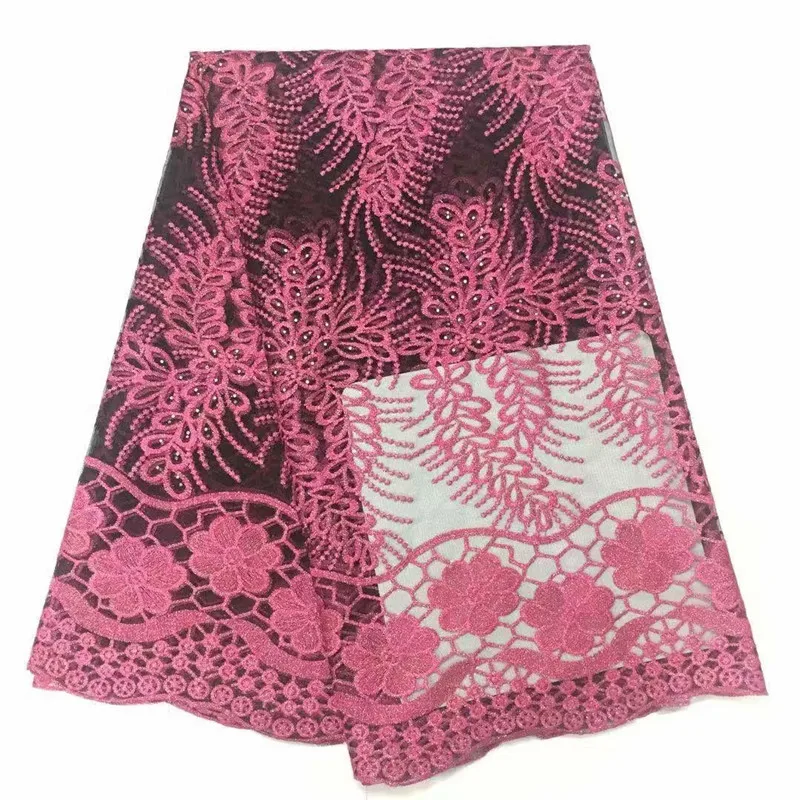 

African lace fabric 5 colors high quality lace french mesh fabric stones nigerian swiss tulle lace fabrics for dress FCT1860#