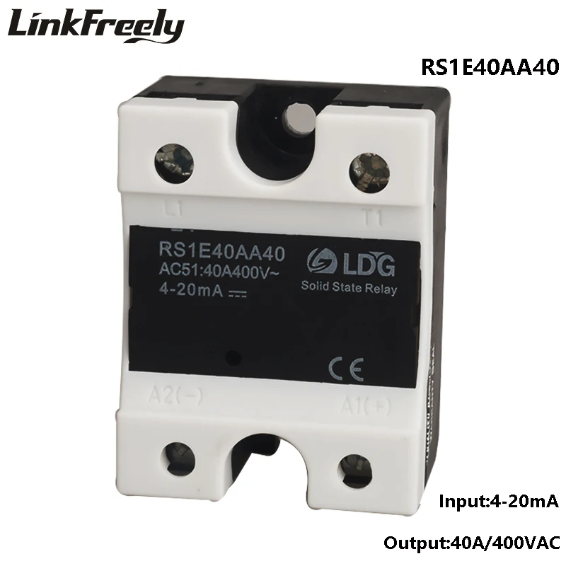 

RS1E40AA40 1 Phase Solid State Relay,40A 42-440VAC Output Input:4-20mA,Soft Starting Voltage Adjustment SSR Relay Switch Board