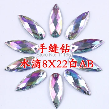 

1000pcs 8*22mm Water-drop AB Crystal Bead Double Hole Flat back For Sewing Wedding Dress Shoes Craft Diy