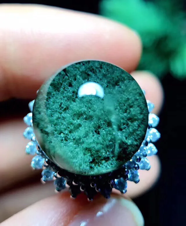 Natural Green Phantom Quartz Crystal Adjustable Ring (2)