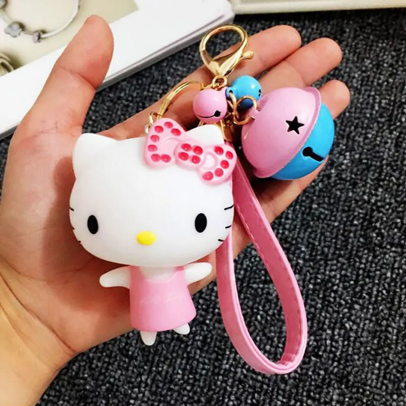 New Cute Anime Hello Kitty Little Bell Key Ring Keychains Pendant for