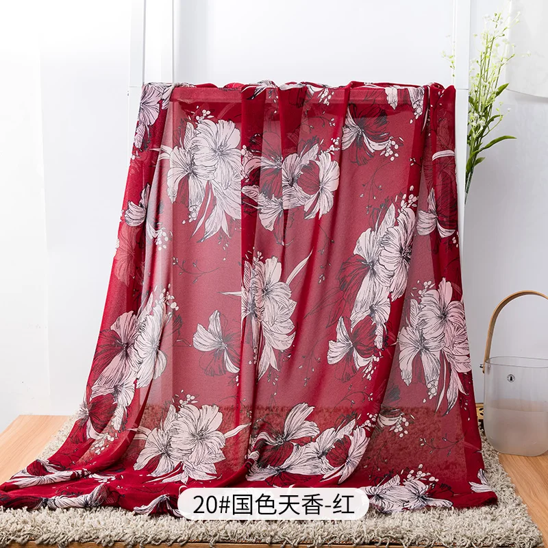 

Floral chiffon fabric printed Nigeria fabric for chiffon blouse or scarf can see though TJ3305-1