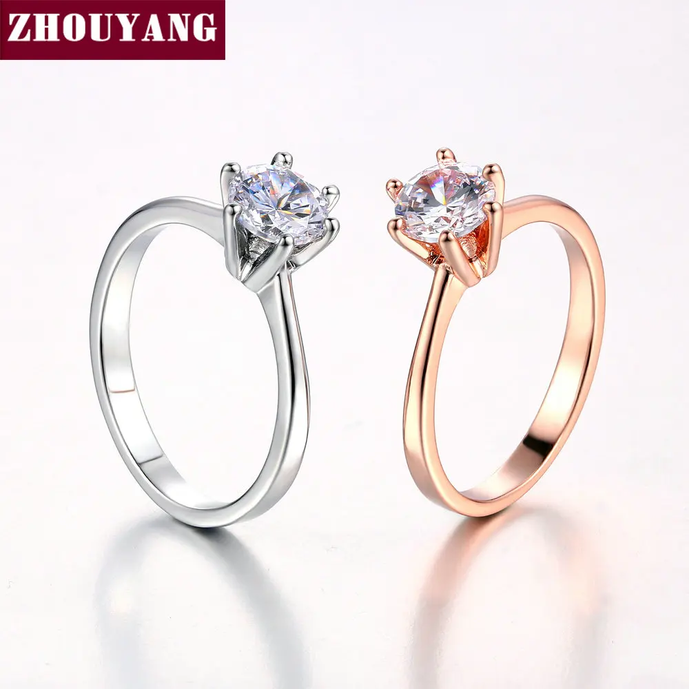 Женское Обручальное Кольцо ZHOUYANG из розового золота с фианитом 1 карат 6 мм R013 R014|ring