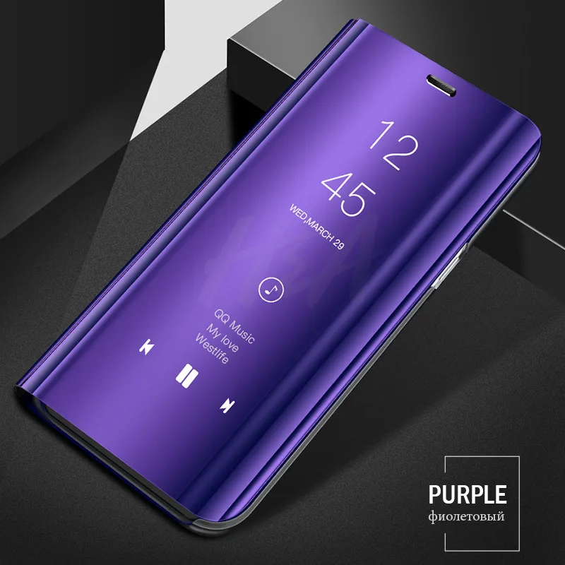 H& A умный зеркальный флип-чехол для телефона для samsung Galaxy S9 S8 S7 S6 Edge Plus A3 A5 A7 J3 J5 J7 пленка для экрана с четким изображением J6 A6 A8 чехол - Цвет: Фиолетовый