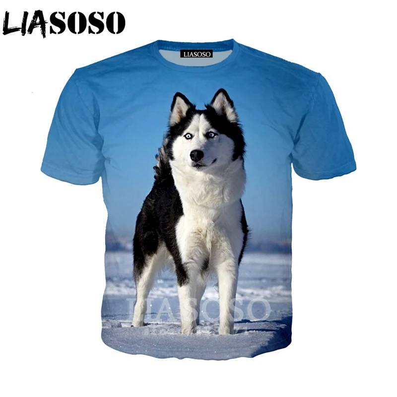 

LIASOSO Summer New Fashion Men Women Sweatshirt 3D Print Animal Dog Husky T Shirt Short Sleeve Top Harajuku Pullover A240-01