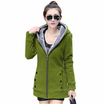  2019 Autumn Women Zipper Hoodies Coat Female Slim Fit Fleece Jackets Long Sleeve Warm Fur Long Coat