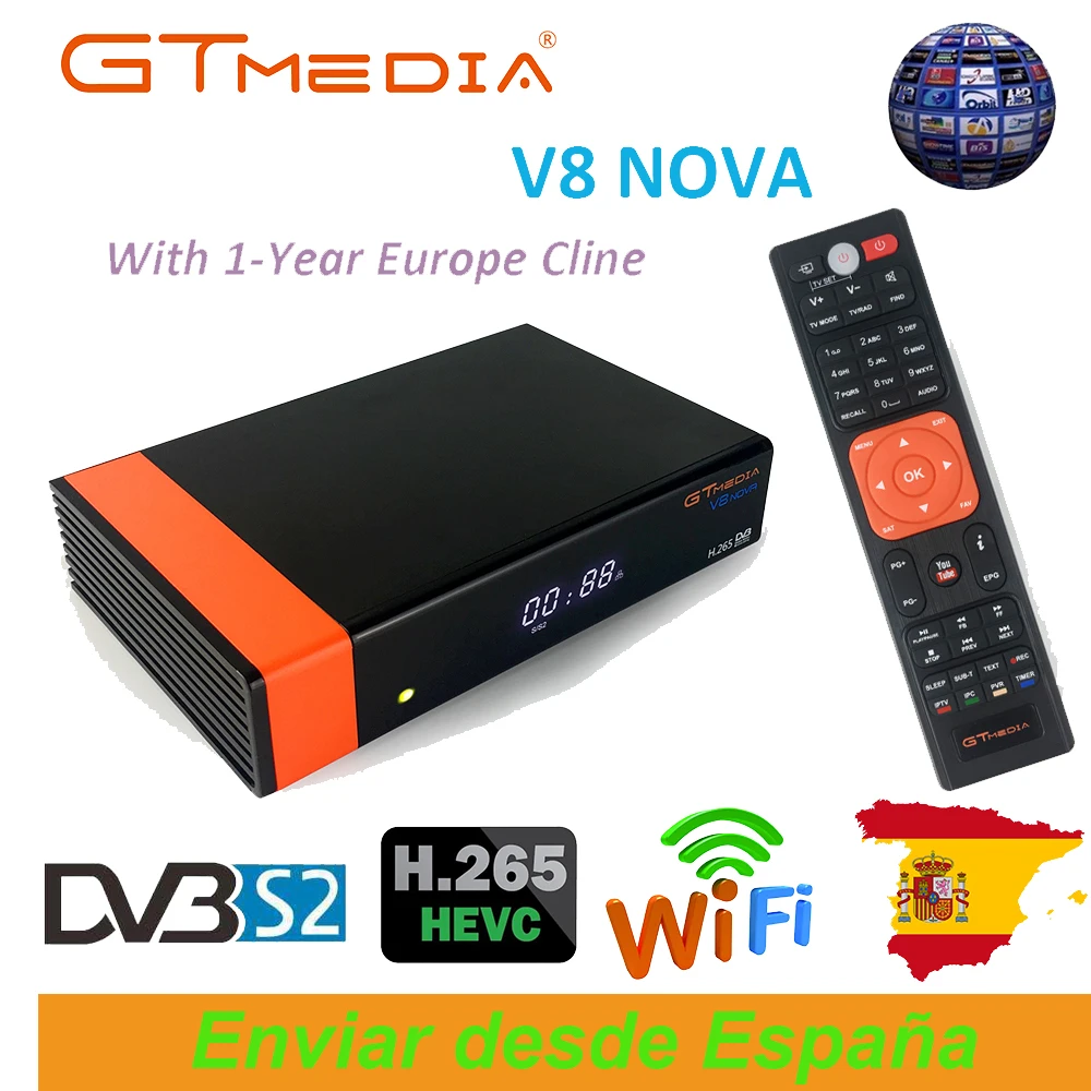 1 год Европа Клин Натуральная Freesat GTMedia V8 Nova Full HD DVB-S2-цифра спутниковый телевизионный ресивер же V9 Супер Обновление от V8 супер деко