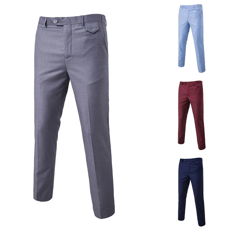 Oeak(Drop shipping)Men's Business Casual Decent Flat Front Straight Trousers Suit Pants Male Spring Autumn Solid Office Pants