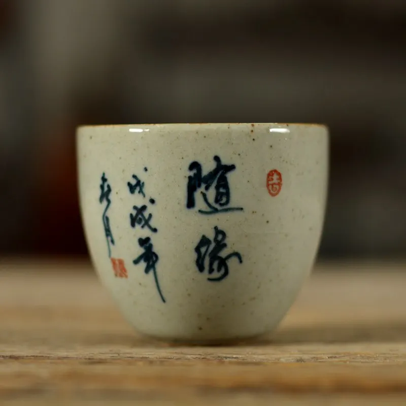 Фиолетовая керамика грубая Керамика чашки ручной работы каллиграфия чай дзен чашки винтажный чай дзен чашки - Цвет: Темный хаки