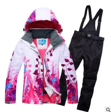 Теплые Водонепроницаемый ветрозащитный зимний платье лыжные костюмы комплект Для женщин Лыжный Спорт куртки и брюки снег сноуборд одежда - Цвет: color1