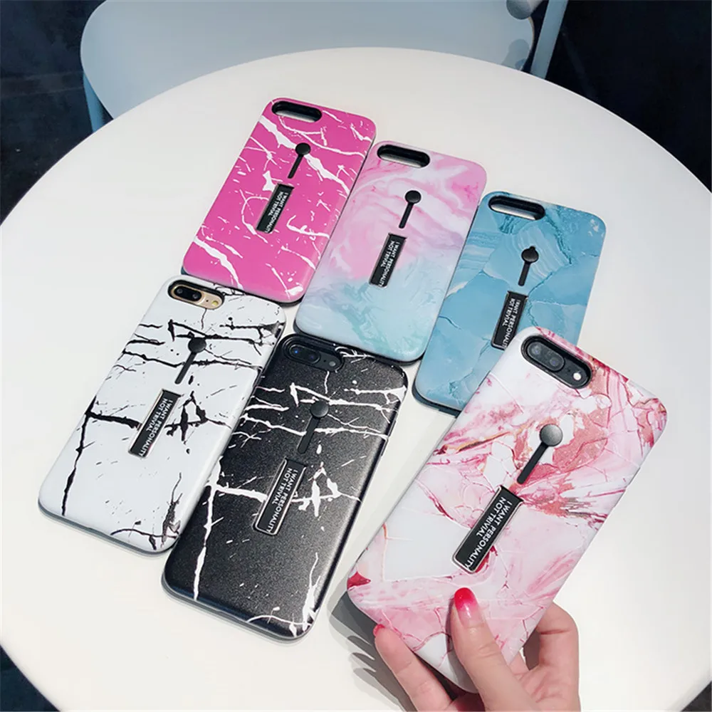 

For iphone 7 8 6 6s Plus X Luxury Fashion granite Marble Hard silicon Ring Phone Case For iphone 8 Case Hide Stand Holder Cover