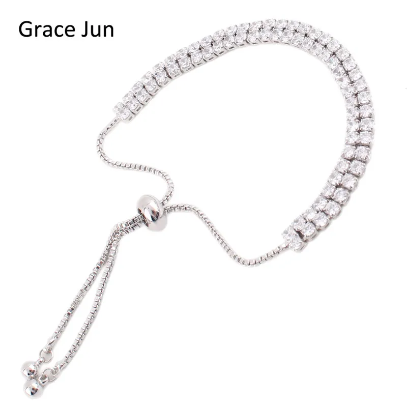 Grace Jun TM 2 Colors Choose Fashion 2 Rows Cubic Zirconia Tennis font b Bracelet b
