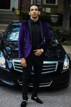 2017 Mais Recentes Modelos Casaco Calça Homens de Veludo Roxo do baile de Finalistas Terno Fino ajuste 2 Peça Personalizado Smoking Do Noivo Ternos Moda Blazer Masculino D7