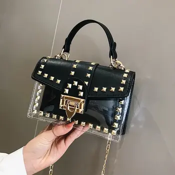 

2019 Rivet Transparent Shoulder Bag Women Fashion Jelly Handbag Clutch Chain Soft Daybag Female Clutch Mini Girl party Box Bolsa
