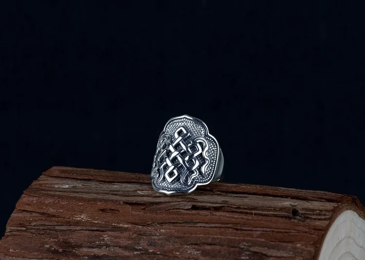 Новое 925 Серебряное тибетское кольцо с бесконечным узлом, настоящее 925 пробы Серебряное буддийское кольцо со священным символом, кольцо с тибетским символом