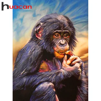 

Huacan 5d Diamond Painting Full Drill Square Monkey Diamond Embroidery Cross-stitch Animal Picture Of Rhinestones Home Decor