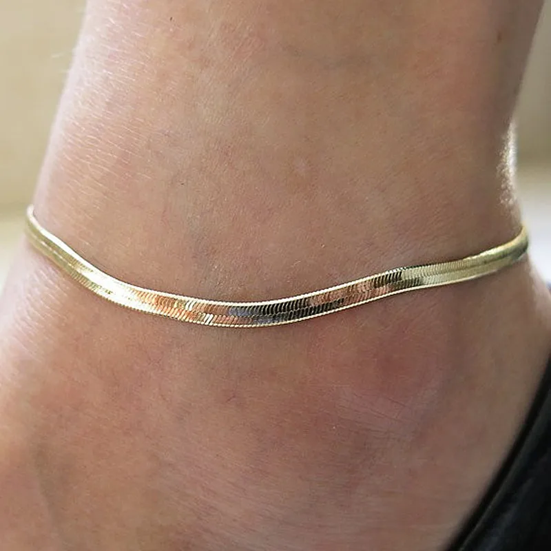 Flat Snake Chain Anklet Bracelet Women Simple Delicate Foot Chain Female Summer Beach Feet Jewelry 2017 Flat Snake Chain Anklet Bracelet Women Simple Delicate Foot Chain Female Summer Beach Feet Jewelry 2017