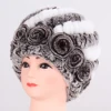 Hot Sale Winter Women Flower Striped Natural Real Fur Hats Lady Warm Knit Genuine Rex Rabbit Fur Caps Outdoor Fur Beanies Hats 6