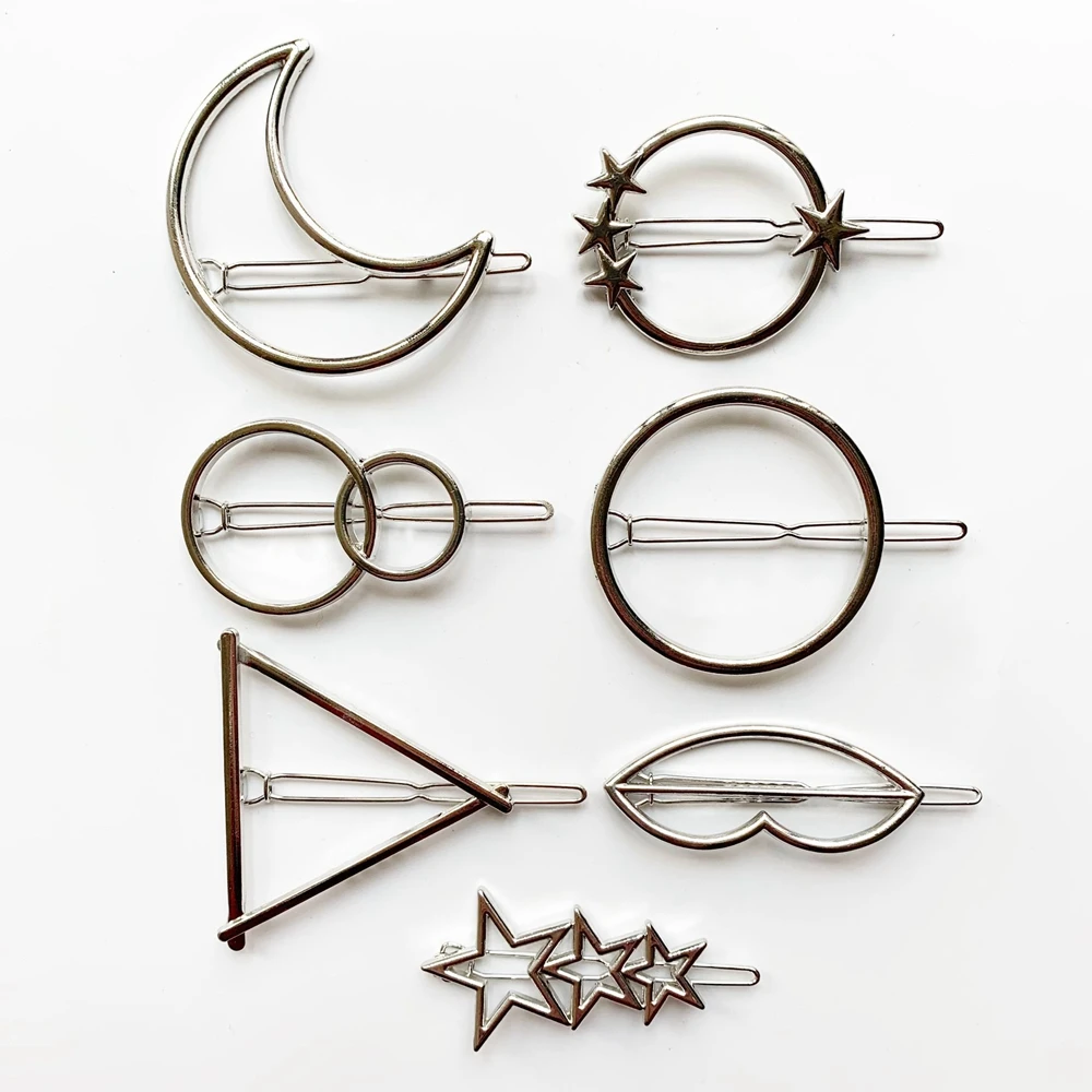 

Metal Hair Clips Jewelry Women Lady Girl Punk Geometric Moon Triangular Circle Star Hairpin Clamps Hair Accessories Clips