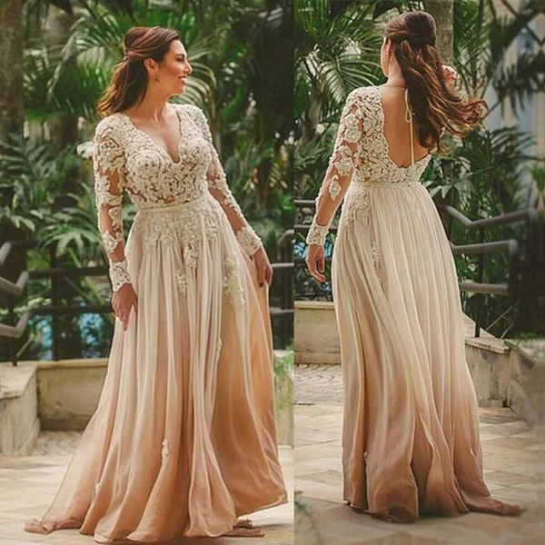 long sleeve champagne bridesmaid dresses