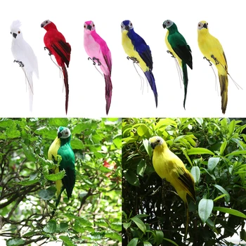 

2x True to Nature Green Parrot Desktop Ornament Artificial Feathered Bird