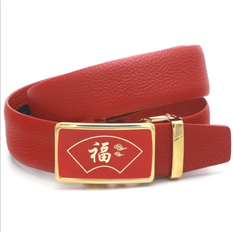 Chinese Style Mens Belt Automatic Buckle Large Size men Belts Lucky Red