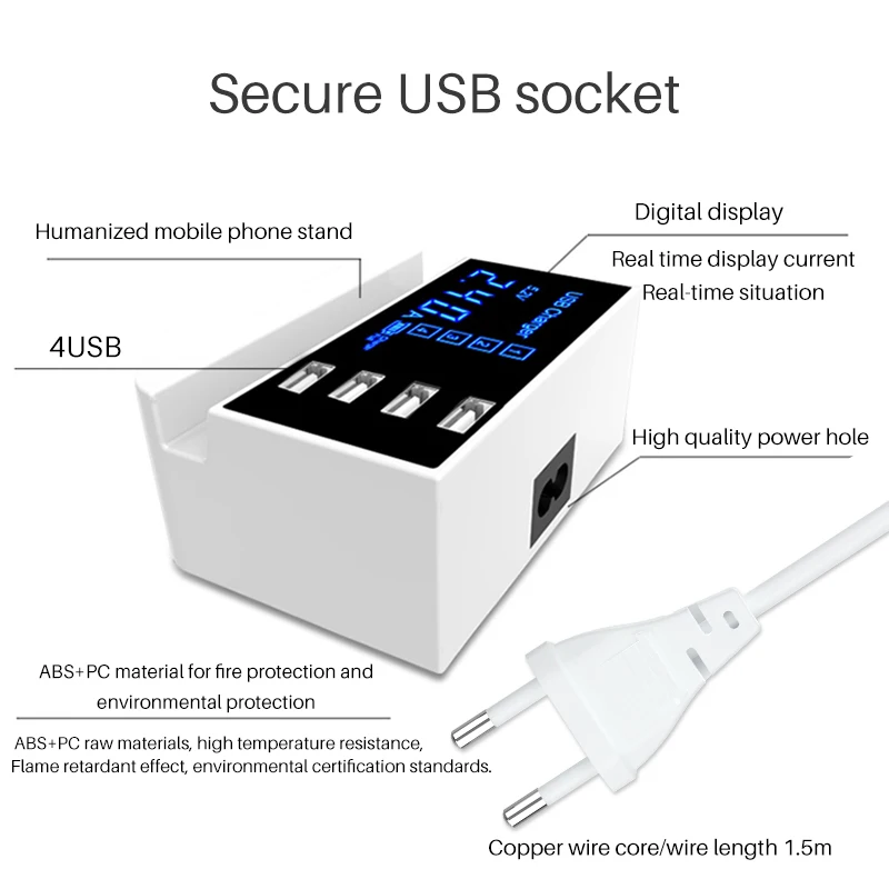 Смарт USB зарядное устройство настенный адаптер станция концентратор светодиодный дисплей Мобильный телефон настенное зарядное устройство для iPhone samsung с зарядным держателем