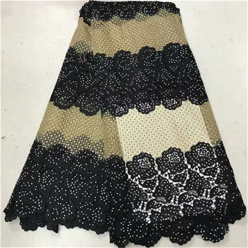 

Hot Sales High Quality 2019 Latest Black African Guipure Cord Lace With Stones Fabric For Nigerian 2019 Wedding Dresses