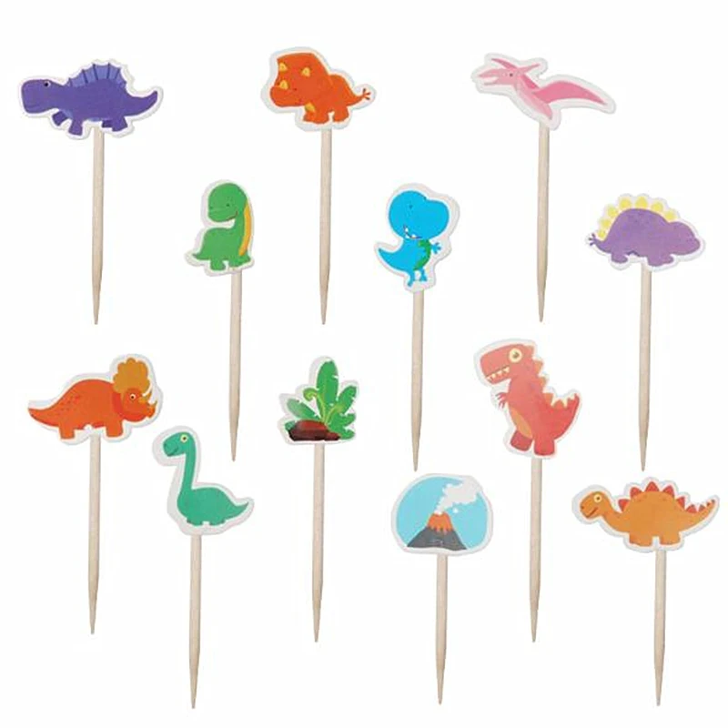 

24pcs/lot Dinosaur Party Cupcake Topper Happy Birthday Party Baby Shower Children Party Decor Kids Cake Decor Supplies