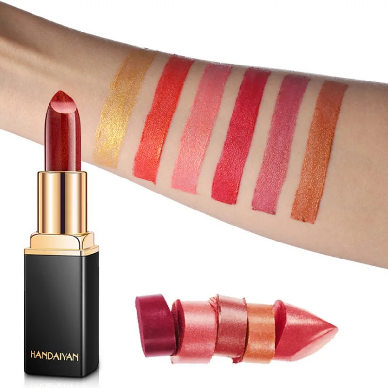 

HANDAIYAN Mermaid Color Shimmer Lipstick Makeup Shiny Temperature Change Color Glitter Lips Metallic Liquid Lipgross Beauty