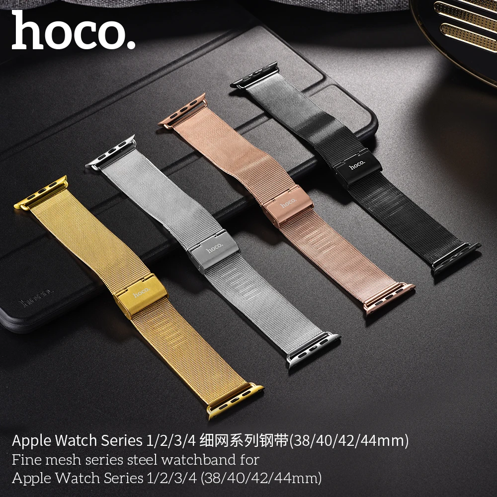 HOCO Нержавеющая Сталь Band для Apple Watch Series 5 4 3 2 1 iWatch 38 мм 44 мм 40 мм Милан Луп Двойная пряжка Женщины Мужчины Браслет