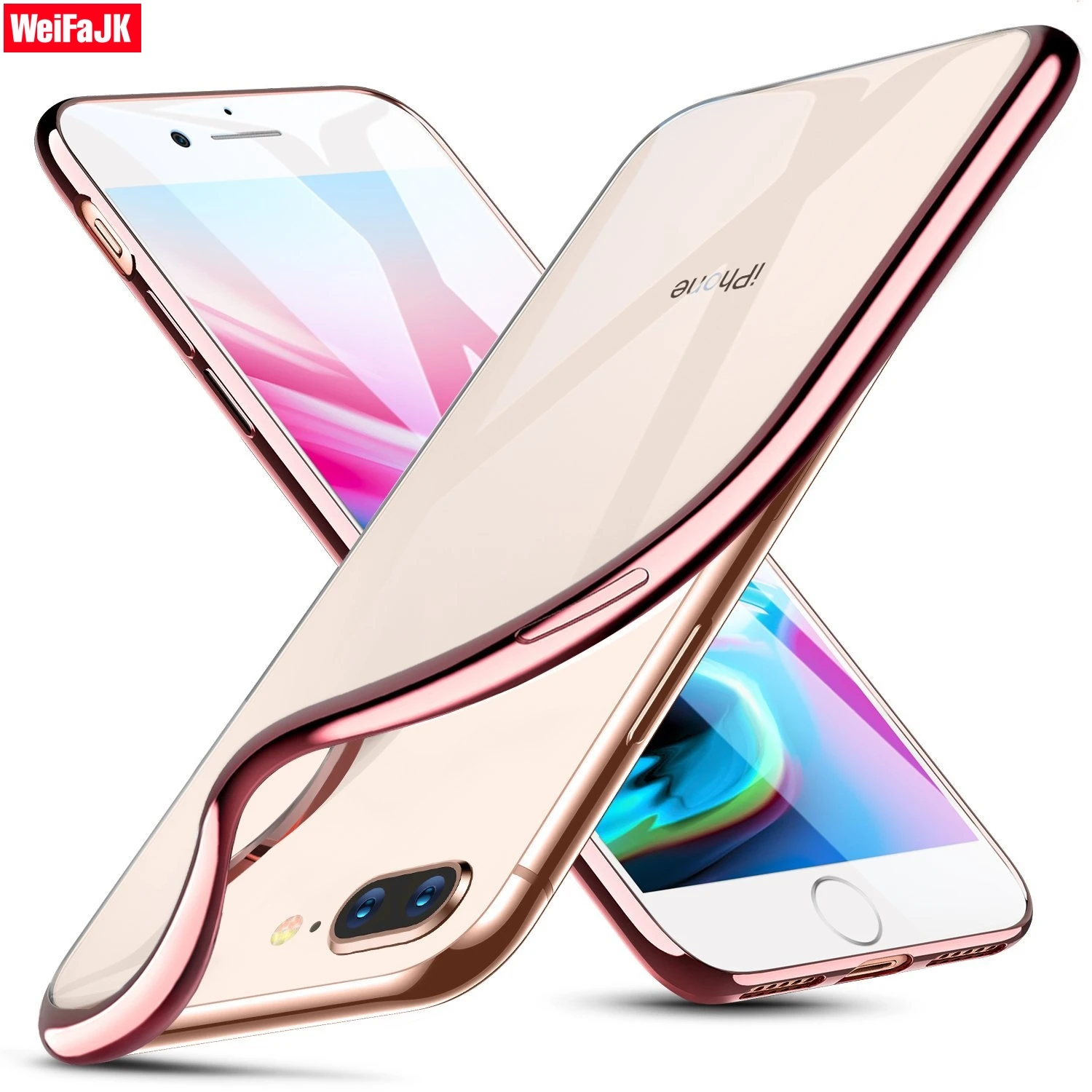 

WeiFaJK Clear Silicone Phone Case for 6 6s 7 Plus Case Luxury Soft TPU Back Cover Cases for iPhone 8 Plus X Case 8Plus Fundas