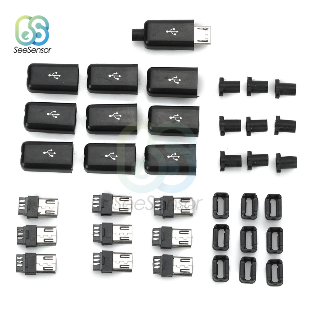 

10Pcs/lot Micro USB Male Connector Plug Black Welding Data OTG Line Interface DIY Data Cable Accessories